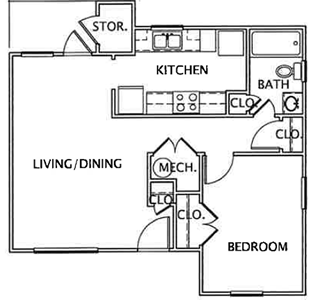 A1-1Bedroom / One Bath - 595 Sq.Ft.*