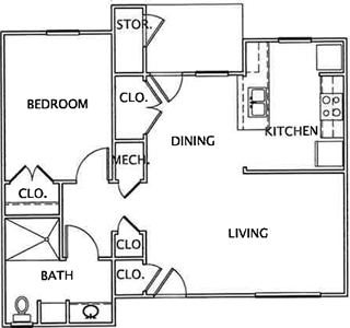 A2-One Bedroom / One Bath -760 Sq.Ft.*