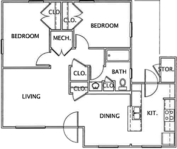 B2- Two Bedroom / One Bath - 835 Sq.Ft.*