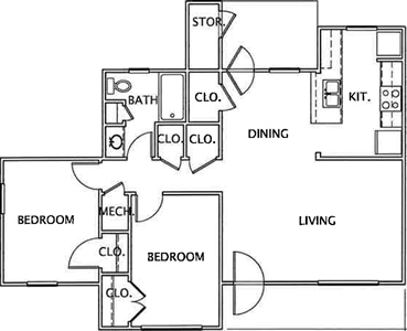 B4-Two Bedroom / One Bath - 861 Sq.Ft.*