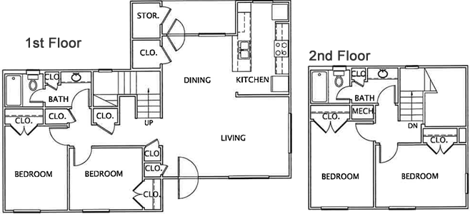 D2- Four Bedroom / Two Bath - 1504 Sq.Ft.*