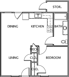 A-1-HC- One Bedroom / One Bath - 620 Sq.Ft.*