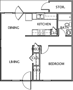 A-One Bedroom / One Bath - 620 Sq.Ft.*